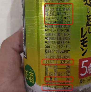 「追い足しレモン（こだわり酒場レモンサワー）」の原材料と成分の注視する部分